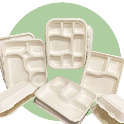 Bagasse Compartment (CP) Meal Tray Box - 3 Compartment
